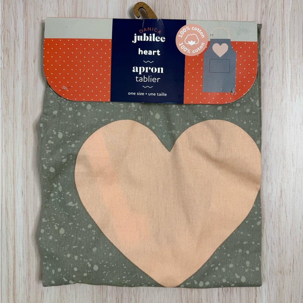 Danica Jubilee Heart Apron in grey with Peach Heart